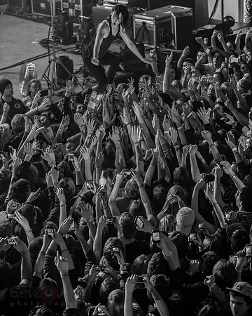 Kim crowd surfing.  Note the boot, as she hurt her foot texting (fell down the stairs!)